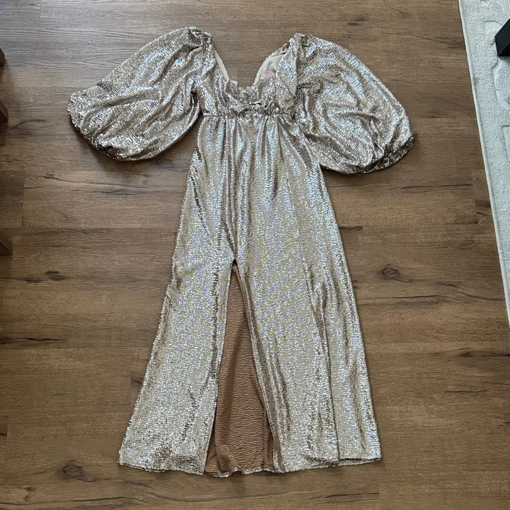 Show Me Your MuMu Shimmering Silver Puff Sleeve Dress - Picture 4 of 6